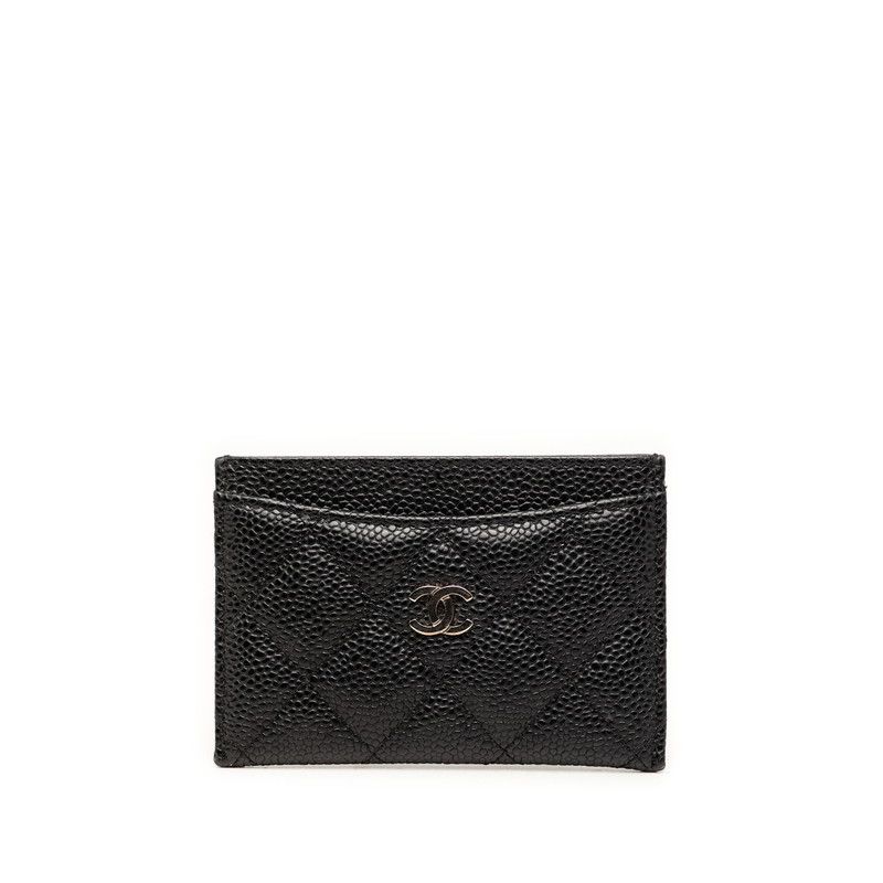 シャネル ココマーク マトラッセ カードケース パスケース ブラック シルバー キャビアスキン レディース CHANEL【1-0273357】