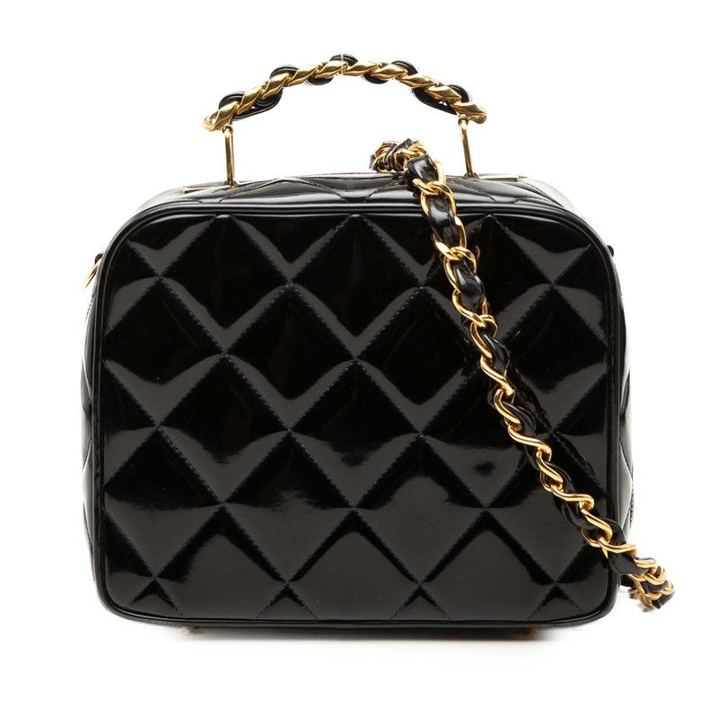 シャネル マトラッセ ハンドバッグ チェーン ショルダーバッグ 2WAY ブラック パテントレザー レディース CHANEL【243-73741】