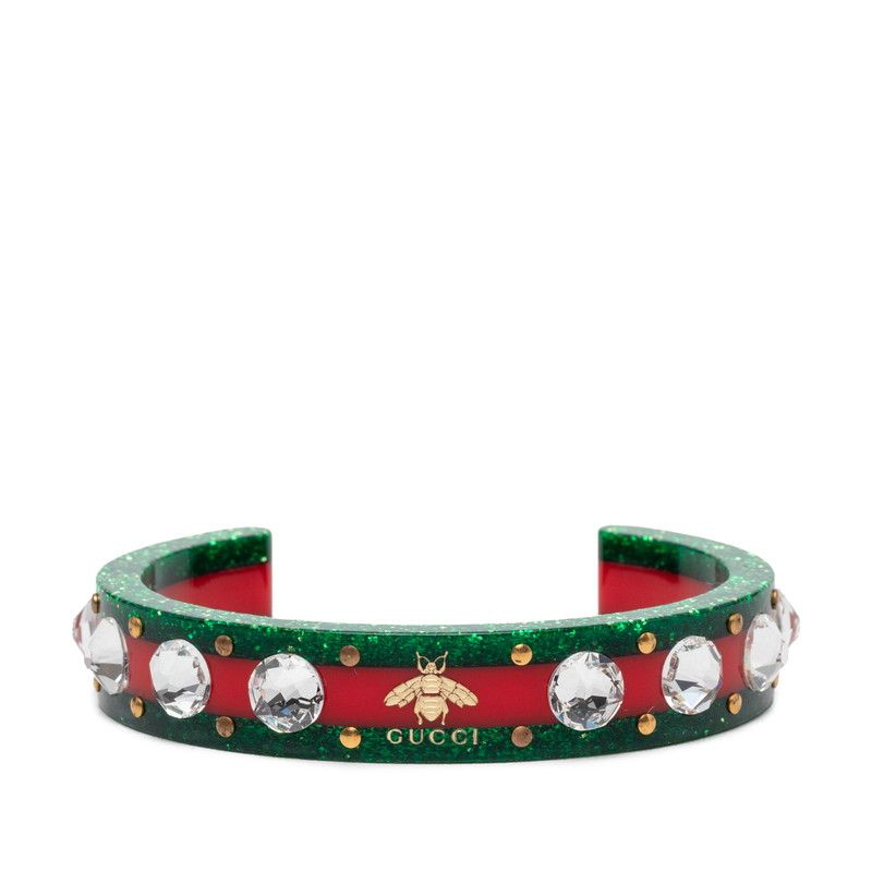 グッチ シェリーライン ビー バングル レッド グリーン プラスチック クリスタル レディース GUCCI【244-73852】