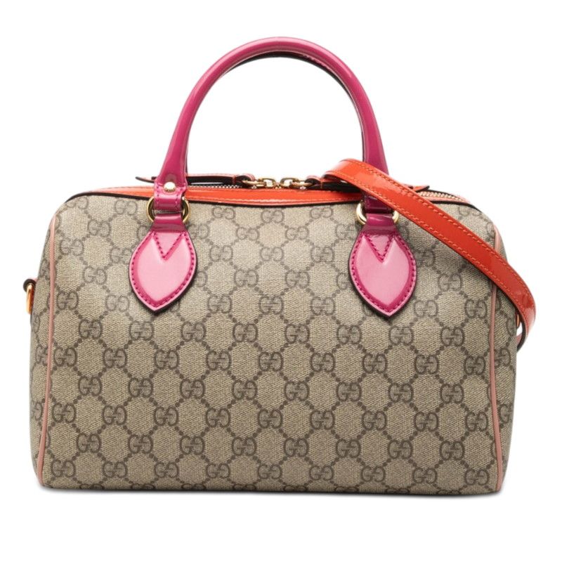 グッチ GGスプリーム ハンドバッグ ショルダーバッグ 2WAY 409529 ブラウン ピンク レッド PVC パテントレザー レディース GUCCI【228-74501】