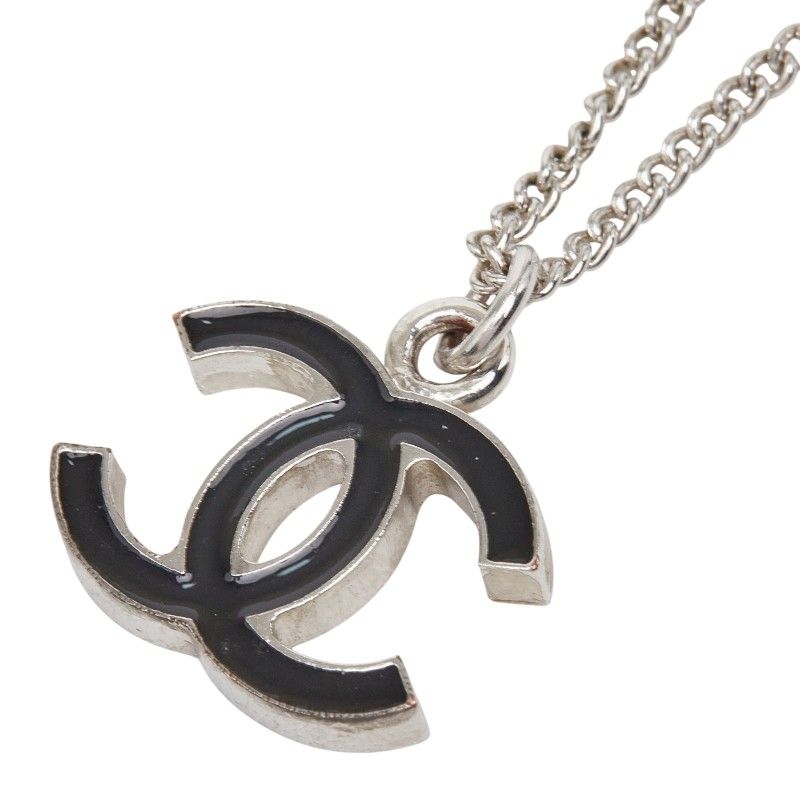 シャネル ココマーク ネックレス シルバー ブラック メタル レディース CHANEL【228-75028】