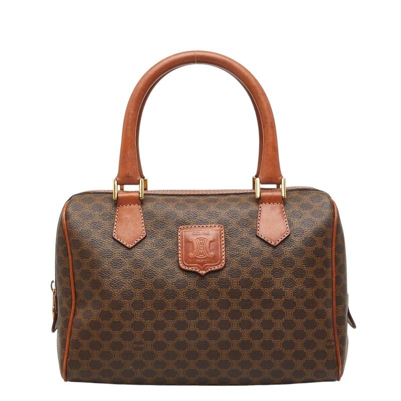 セリーヌ マカダム ミニボストンバッグ ハンドバッグ ブラウン PVC レザー レディース CELINE【228-75054】