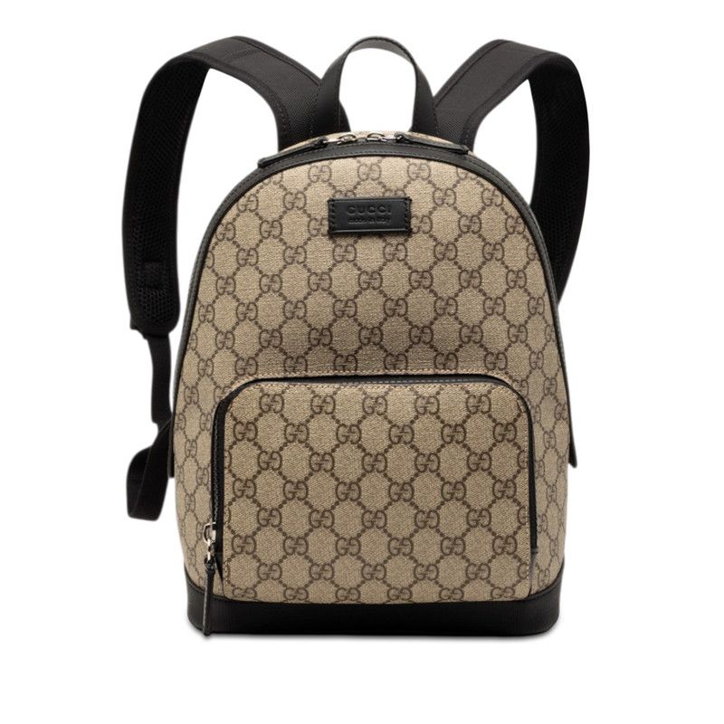 グッチ GGスプリーム リュック バックパック 429020 ベージュ ブラック PVC レザー レディース GUCCI【228-75074】