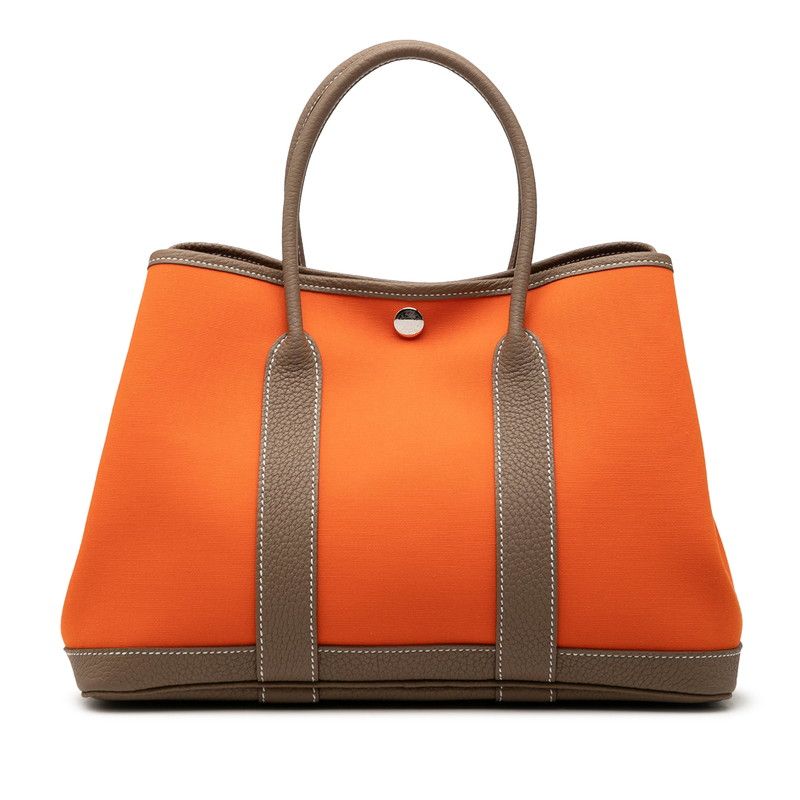エルメス ガーデンパーティTPM トートバッグ オレンジ エトゥープ トワルオフィシエ ネゴンダ レディース HERMES【228-75076】
