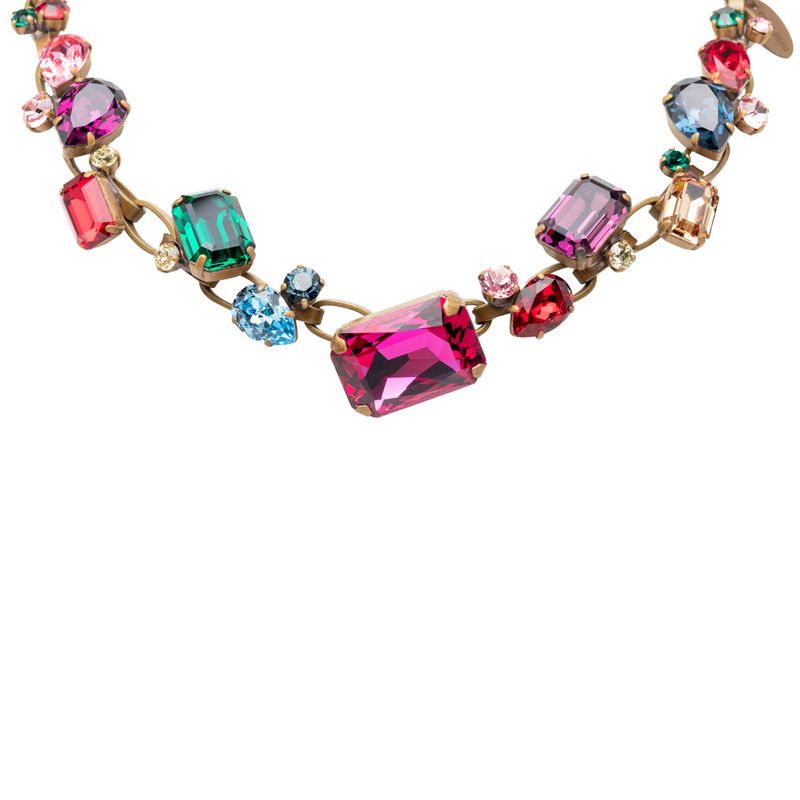 ミュウミュウ ビジュー チョーカー ネックレス マルチカラー ゴールド レッド系 クリスタル メッキ レザー レディース MIUMIU【228-75085】