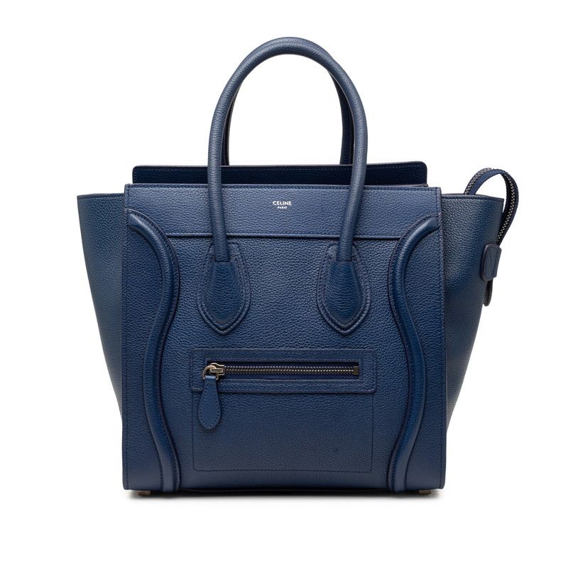 セリーヌ ラゲージ マイクロショッパー ハンドバッグ トートバッグ ネイビー レザー レディース CELINE【228-75086】