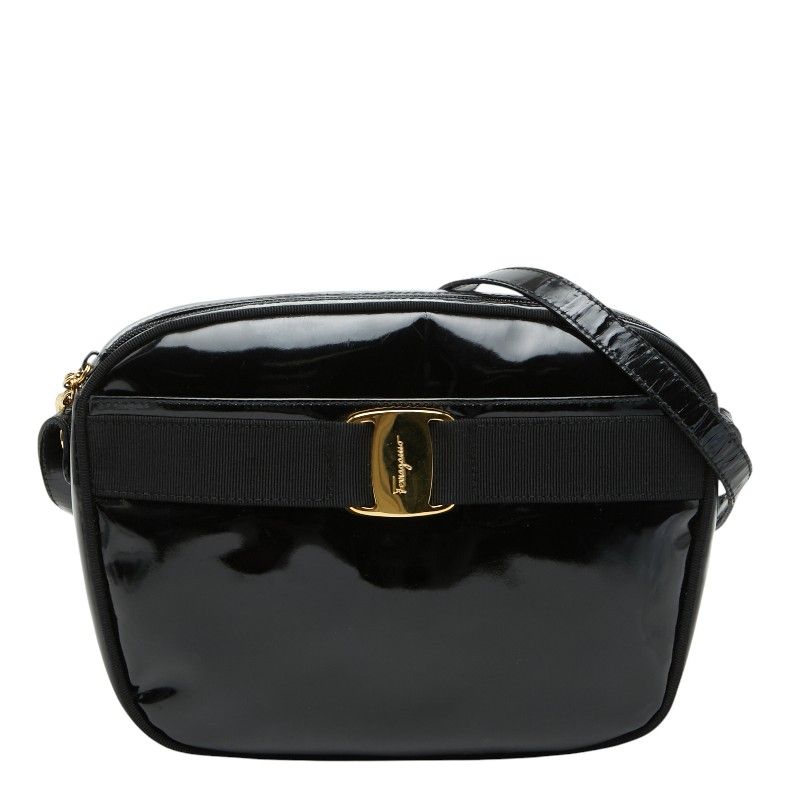 サルヴァトーレフェラガモ ヴァラ 斜め掛け ショルダーバッグ ブラック エナメル レディース Salvatore Ferragamo【228-75089】