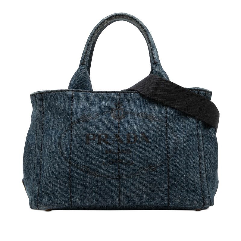 プラダ カナパ 三角ロゴプレート トートバッグ ショルダーバッグ 2WAY ブルー デニム レディース PRADA【228-75090】