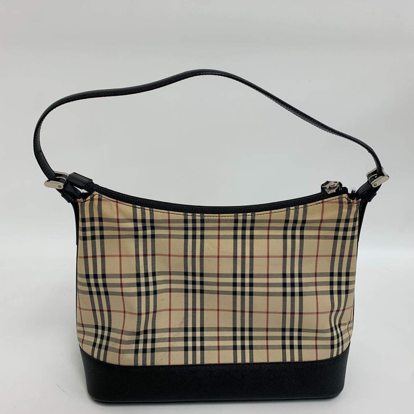 BURBERRY バーバリー ノバチェック ブラックレザー ショルダーバッグ（0174）