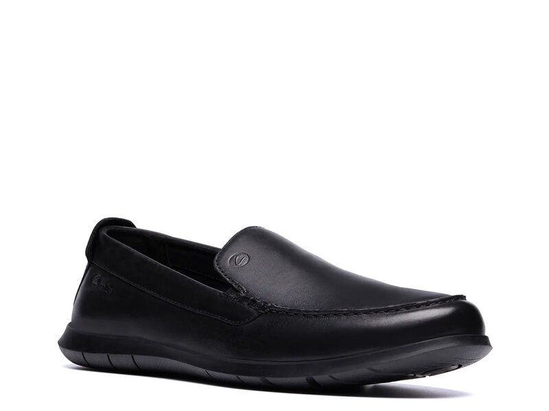 クラークス メンズ シューズ スリッポン・ローファー Clarks Flexway Step SlipOn Black Smooth Leather ブラック