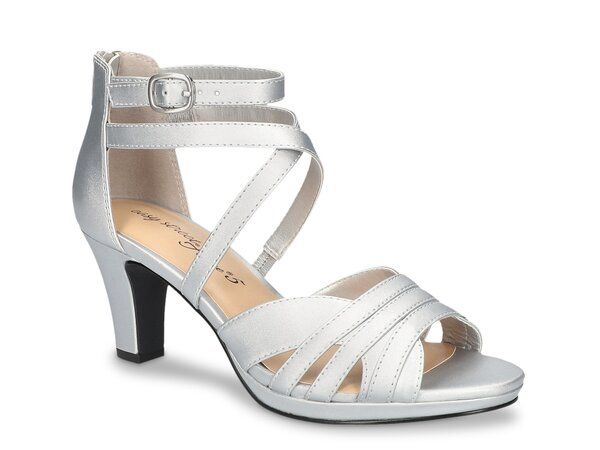 イージーストリート レディース シューズ ヒール サンダル Easy Street Crissa Sandal Silver Satin シルバー