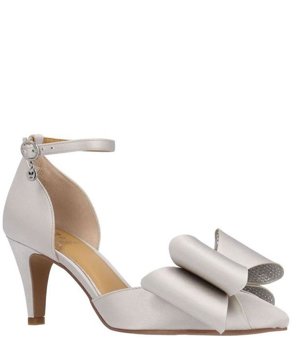 ジェイレニー レディース シューズ パンプス サテン アンクル J Renee Pammie Satin Ankle Strap Bow Pumps Light Gray グレー