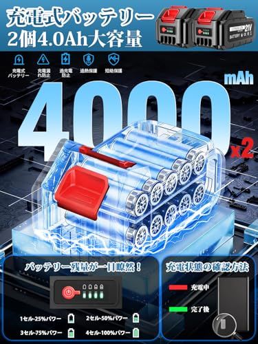 2026新登場 ブロワー 洗車 ブロアー 充電式 強力 コードレス 送風と集じん1台2役 マキタ18Vバッテリー対応可能 4000mAh大容量バッテリー2個付属 手持ち式 軽量 エアブロワー 小型 庭掃除 枯葉掃除機 除雪作業 充電器付き 日 10372afd