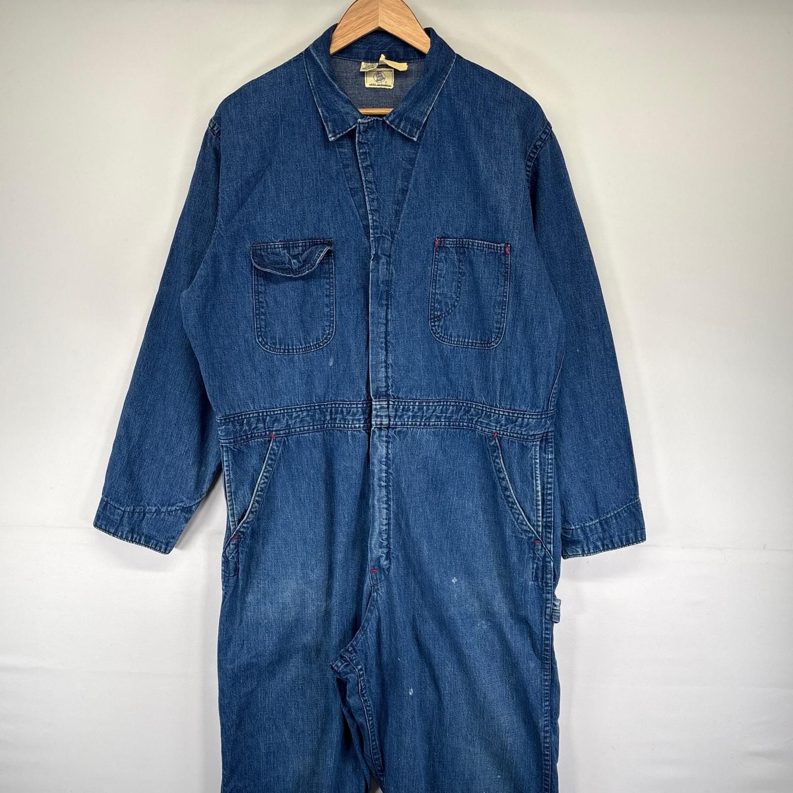 古着 60's/60年代 ヴィンテージ ラングラー Wrangler デニム ツナギ BLUE BELL オールインワン ジップ 長袖 44 ブルー系 メンズ