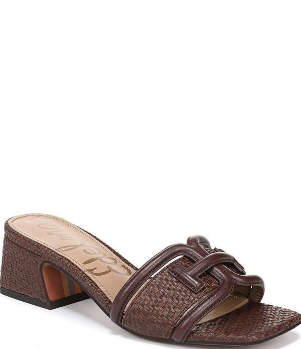 サムエデルマン レディース シューズ サンダル レザー ロゴ Sam Edelman Waylon Leather and Raffia Double Logo Slide Sandals Bourbon