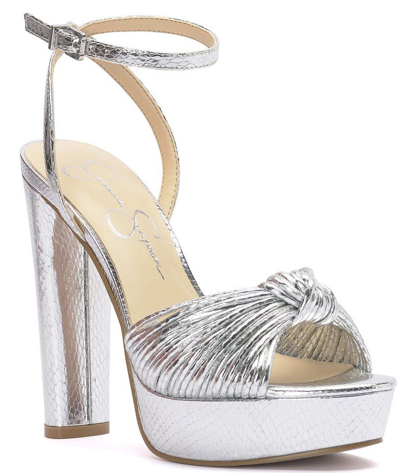 ジェシカシンプソン レディース シューズ サンダル プラットフォーム トール アンクル レザー Jessica Simpson Immie Ankle Strap Metallic Leather Embossed Platform Dress Sandals