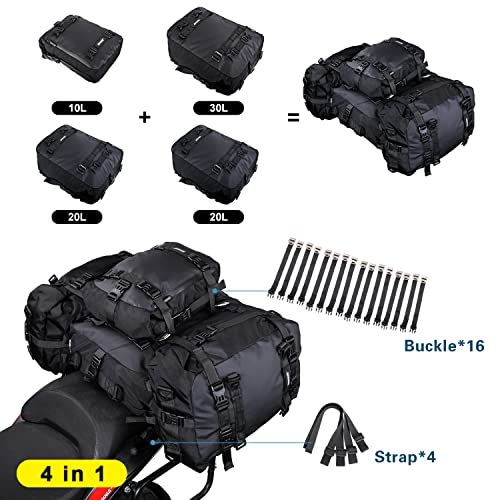 R★Rhinowalk バイク用 シートバッグ 20L 防水 ツーリングバッグ 大容量 サドルバッグ 耐荷重 多機能 取り外し可能 撥水加工 自転車 バイクアクセサリー ブラック