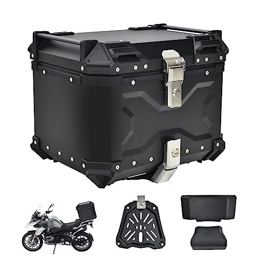 R★kaitou 高級リアボックス バイク用 トップケース 大容量 防水 防塵 アルミ 簡単脱着 バックレスト 65L