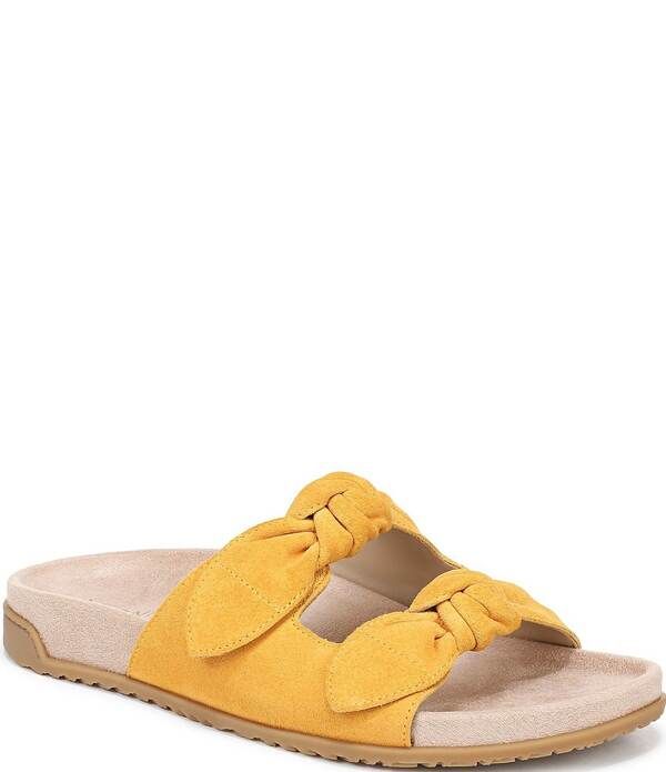 バイオニック レディース シューズ サンダル スエード Vionic Elara Suede Knottedetail Slide Sandals Amber Yellow イエロー