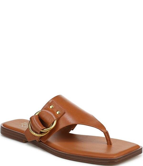 フランコサルト レディース シューズ パンプス サンダル レザー Franco Sarto Mavie Leather Square Toe Thong Flat Sandals Caramel