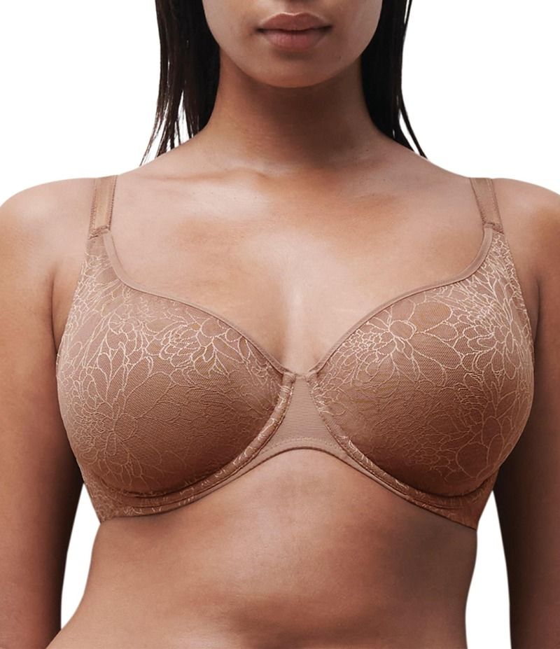 シャントル レディース アンダーウェア ブラジャー フラワー柄 メッシュ フラワー Chantelle Belle Lightweight Floral Mesh Spacer Cup Plunge Bra Coffee Latte コーヒー