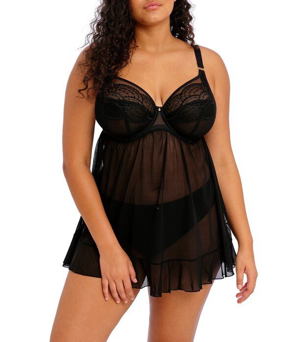 エロミ レディース アンダーウェア ブラジャー メッシュ Elomi Priya Cut Sewn Underwire Stretch Mesh Babydoll Black ブラック