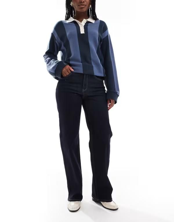 オンリー レディース ボトムス デニムパンツ ワイドレッグ ハイウエスト ジーンズ ONLY Juicy high waist wide leg jeans in dark Dark blue ブルー