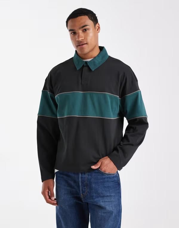 コットンオン メンズ トップス Tシャツ ポロシャツ クロップド Cotton On cropped fit rugby polo Black ブラック