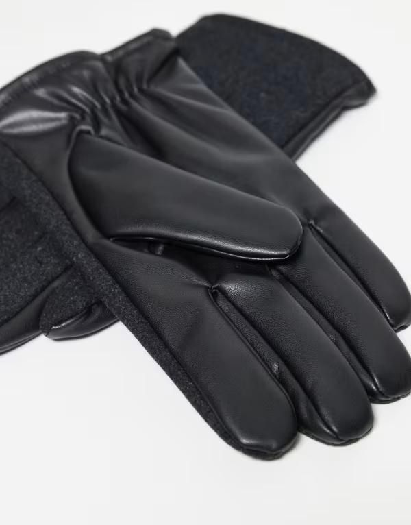 エイソス メンズ アクセサリー 手袋 レザー ASOS DESIGN felted leather gloves in charcoal Gray グレー