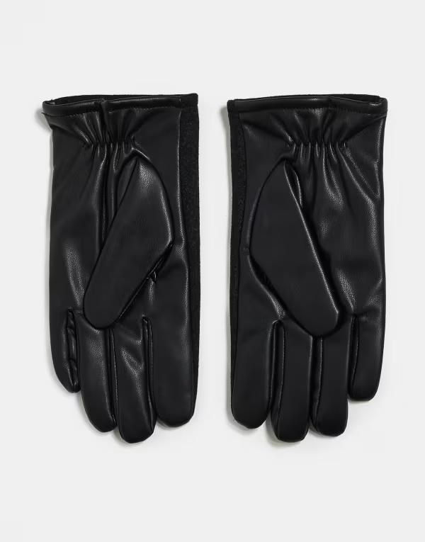 エイソス メンズ アクセサリー 手袋 レザー ASOS DESIGN felted leather gloves in charcoal Gray グレー