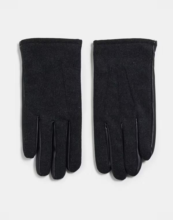 エイソス メンズ アクセサリー 手袋 レザー ASOS DESIGN felted leather gloves in charcoal Gray グレー