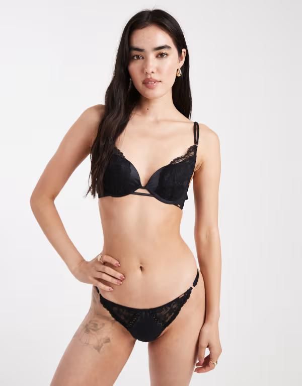 ドリーナ レディース アンダーウェア ブラジャー サテン Dorina Lyra Satin light padded plunge bra Black ブラック