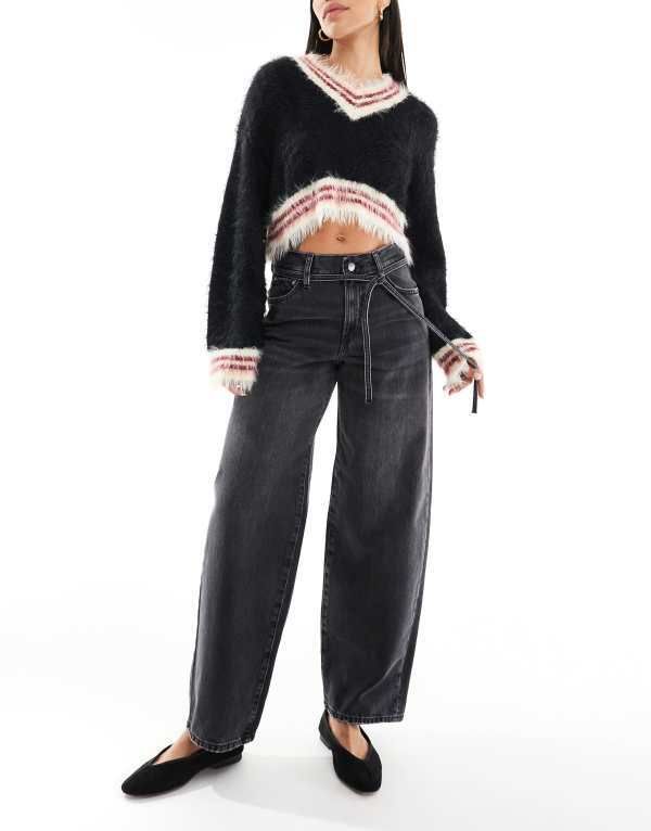 オンリー レディース ボトムス デニムパンツ ジーンズ ONLY Gianna mid waist barrel jeans in washed Black ブラック