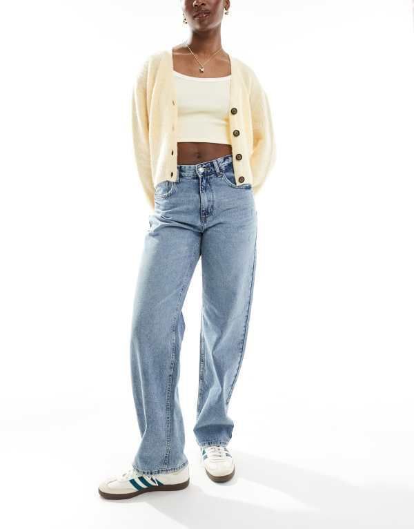 オンリー レディース ボトムス デニムパンツ ジーンズ ONLY Ella mid rise straight fit jeans in mid Mid Gray Denim グレー