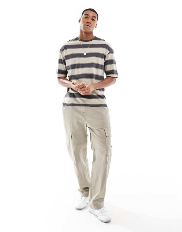 アダプト メンズ トップス Tシャツ ADPT oversized Tshirt in washed beige stripe Crockery ベージュ