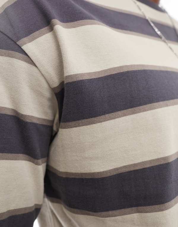 アダプト メンズ トップス Tシャツ ADPT oversized Tshirt in washed beige stripe Crockery ベージュ