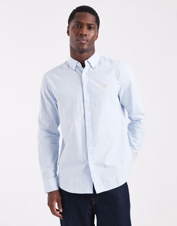 ファーラー メンズ トップス シャツ Farah Timoney striped long sleeve shirt in light 468 Sky Blue ブルー