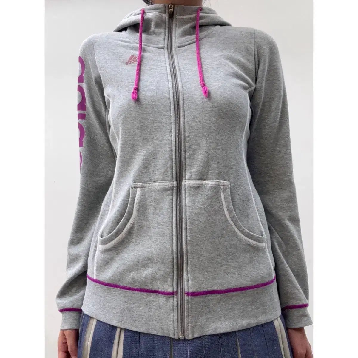 日本ヴィンテージ グレー adidas アディダス フードジップアップ