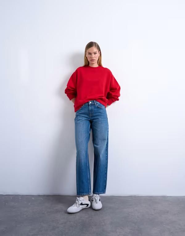 トップショップ レディース ボトムス デニムパンツ ローライズ ジーンズ Topshop Cinch low rise relaxed jeans in mid BLUE ブルー