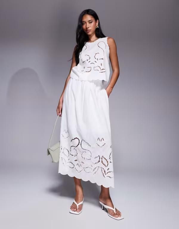 リバーアイランド レディース ボトムスカート マキシ River Island eyelet maxi skirt part of a set WHITE ホワイト