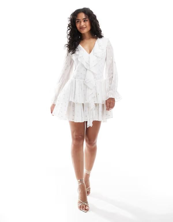 ティエフエヌシー レディース トップス ワンピース ティアード フリル ミニ TFNC tiered mini dress with ruffle details in cream クリーム