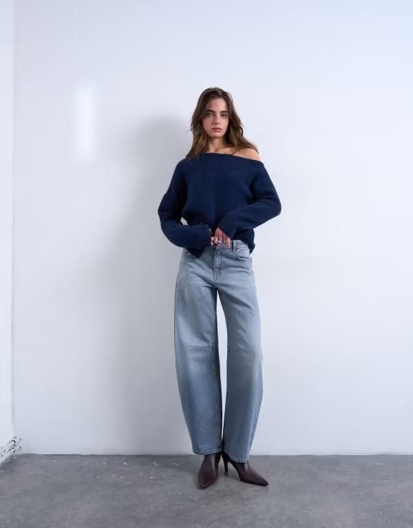 トップショップ レディース ボトムス デニムパンツ ジーンズ Topshop barrel mid rise jeans in pretty GRAY グレー