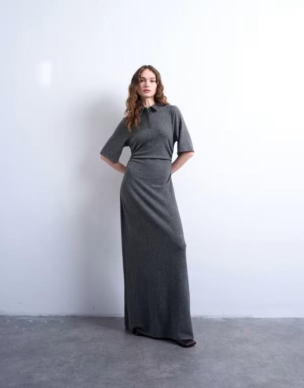 トップショップ レディース トップス ワンピース ポロシャツ マキシ Topshop cinch waist polo maxi dress Gray グレー