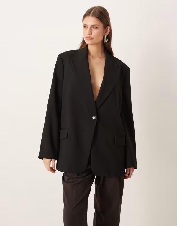マンゴ レディース アウター ジャケット・ブルゾン ブレザー Mangoversized boxy blazer Black ブラック