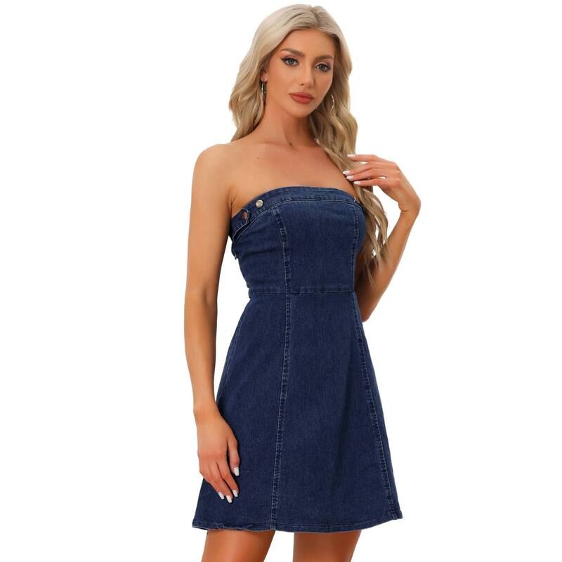 アレグラ ケー レディース トップス ワンピース ミニ ノースリーブ デニム ALLEGRA K Womenstaplessleeveless Denim Dress Mini Dress Dark Blue ブルー