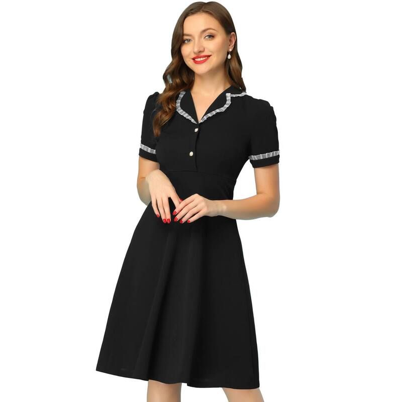 アレグラ ケー レディース トップス ワンピース フリル ALLEGRA K Elegant Dress for Womens Ruffled Peter Pan Collar Dresses Black ブラック