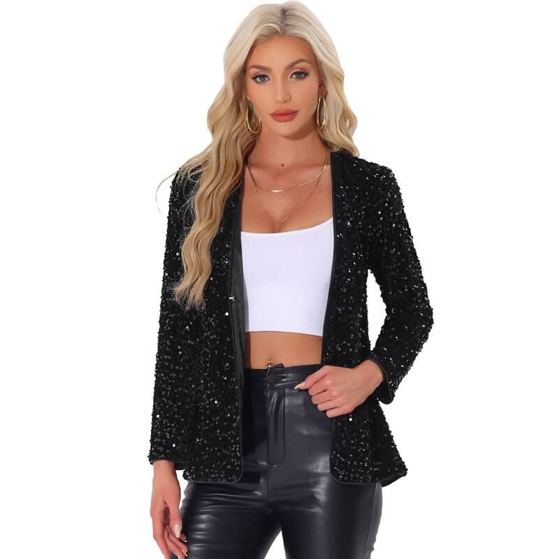 アレグラ ケー レディース アウター ジャケット・ブルゾン スパンコール カーディガン ALLEGRA K Sequin Jacket for Womens Open Front Long Sleeve Glitter Disco Party Cardigan