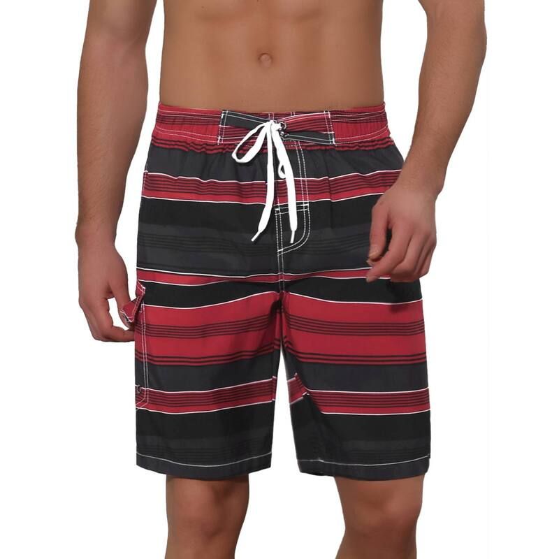 Lars Amadeus メンズ 水着 ハーフパンツ・ショーツ プリント ショートパンツ Lars Amadeus Mens Drawstring Stripes Printed Color Block Beach Pool Board Shorts Red
