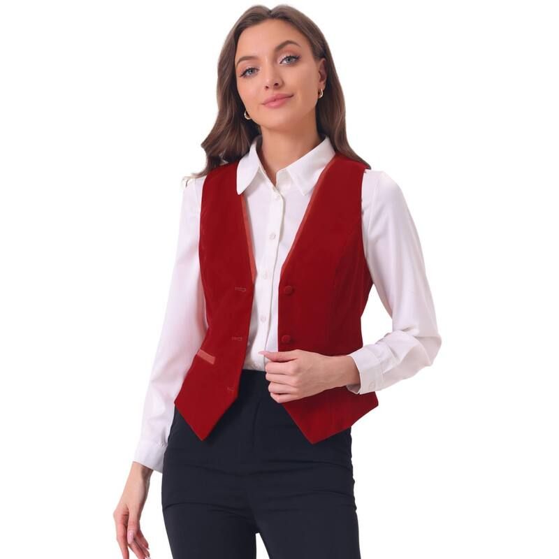 アレグラ ケー レディース アウター ジャケット・ブルゾン Vネック ベスト ベルベット ノースリーブ コート ALLEGRA K Retro Velvet Waistcoat For Womens V Neck Sleeveless Racerback St