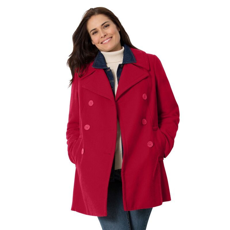 ウーマン ウィズイン レディース アウター ジャケット・ブルゾン プラスサイズ ウール コート Woman Within Plusize WoolBlendoubleBreasted Peacoat Classic Red レッド